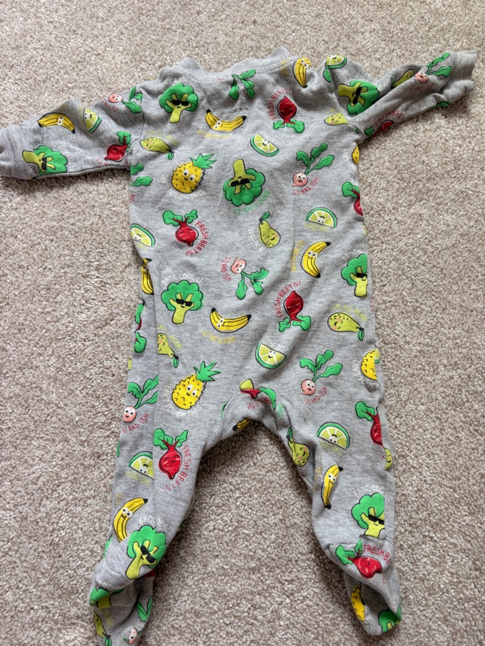 George Grey Footed One-Piece with Fruit & Veg Prints - Picture 4 of 4
